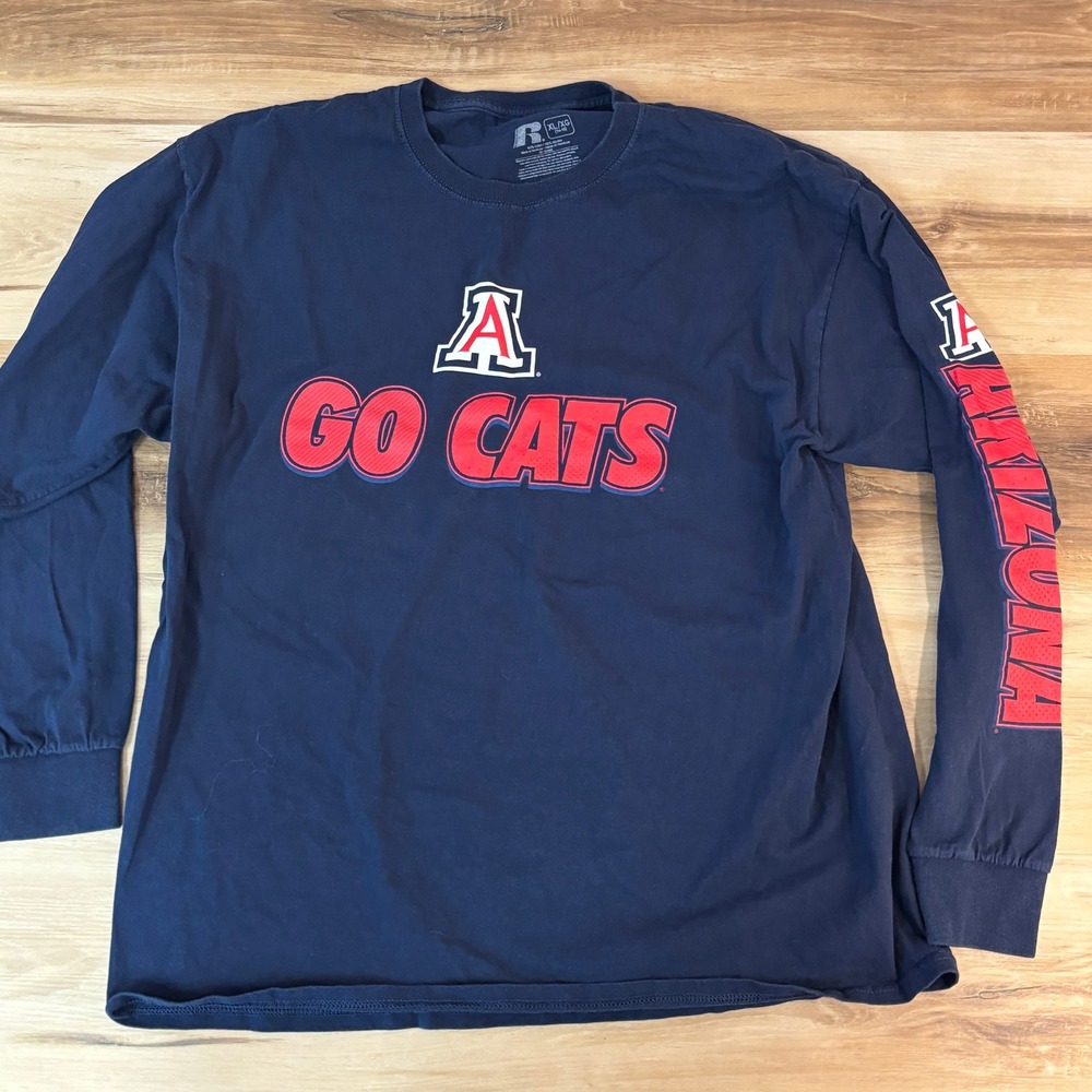 Russell Arizona Wildcats Go Cats Long Sleeve T Shirt Kids XL 14 16 Navy Blue